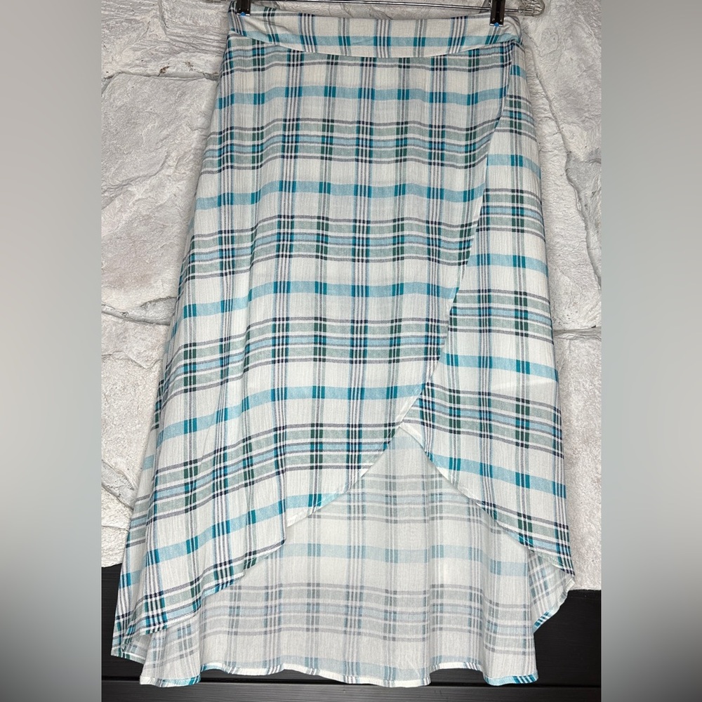 a.n.a A New Approach | Women’s Lined Blue Plaid Asymmetrical Hem Skirt, Size 2